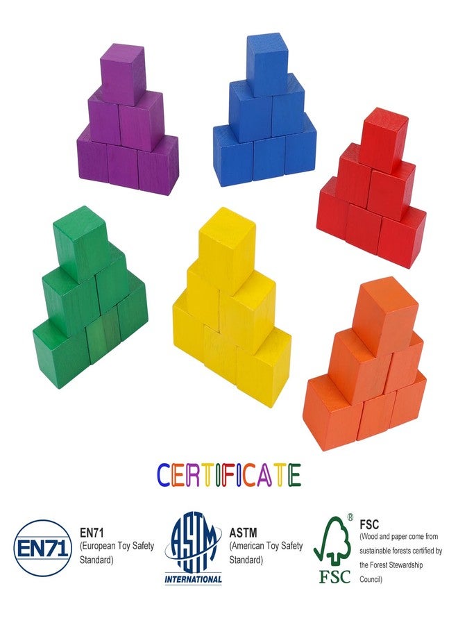 Offelec 108 Pack 1 Inch Wooden Blocks, 6 Colors STEM Math Sorting Toys, Wood Building & Stacking Blocks for Toddlers, Classroom Learning Wooden Cube Blocks, Creative Play & DIY Craft for Kids Ages 3+ - Image 2